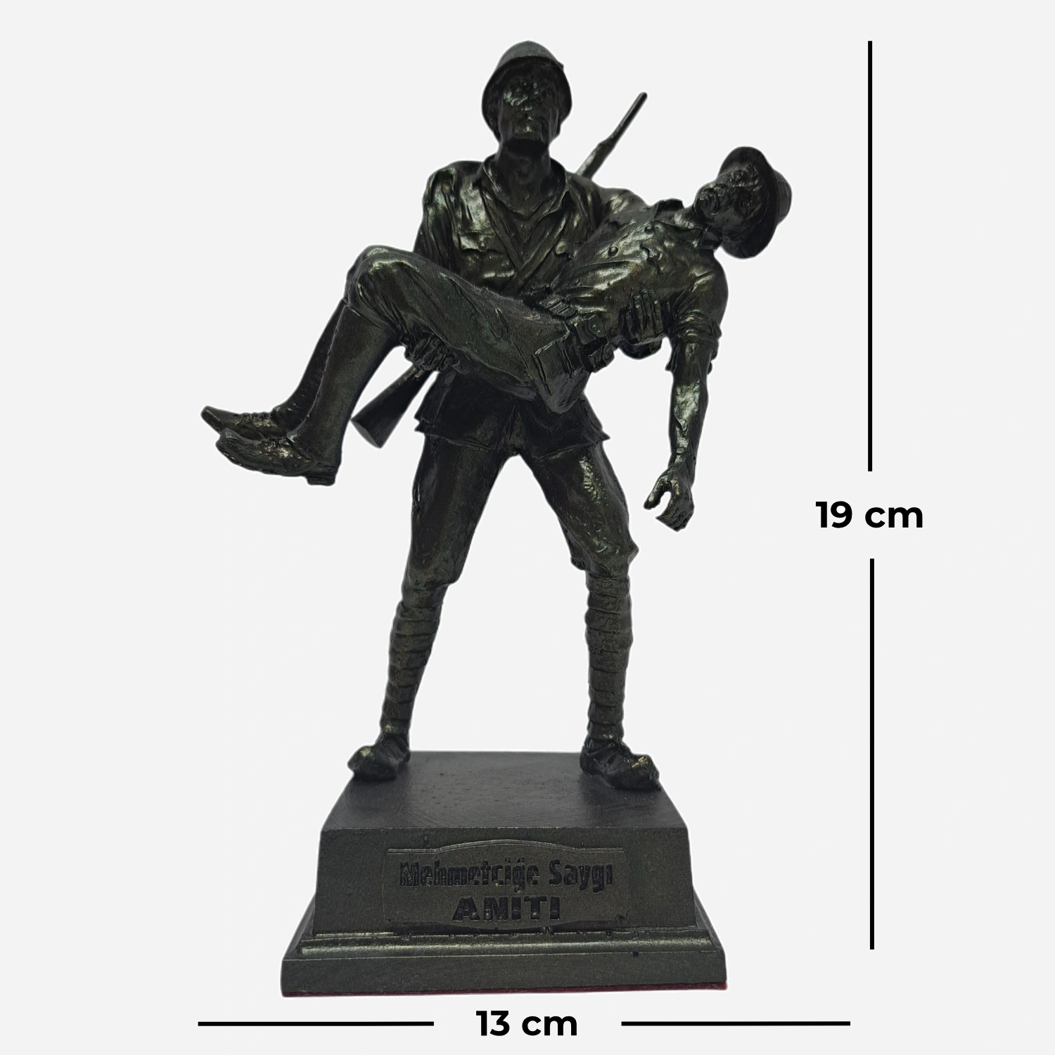 19 cm antik bronz Mehmetçiğe Saygı Anıtı Biblo ön görünüm